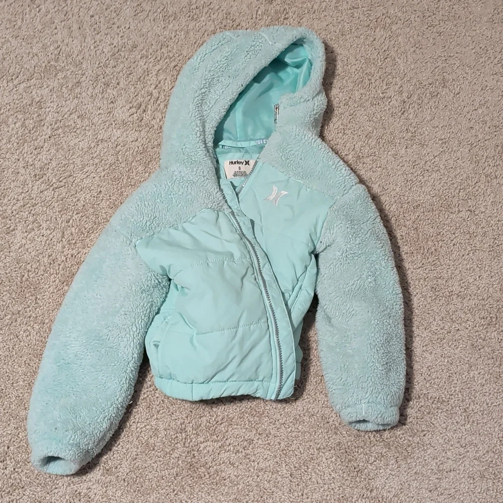 OshKosh Little Girls Mint Green Sherpa Lined Nylon Puffer Jacket Size 6